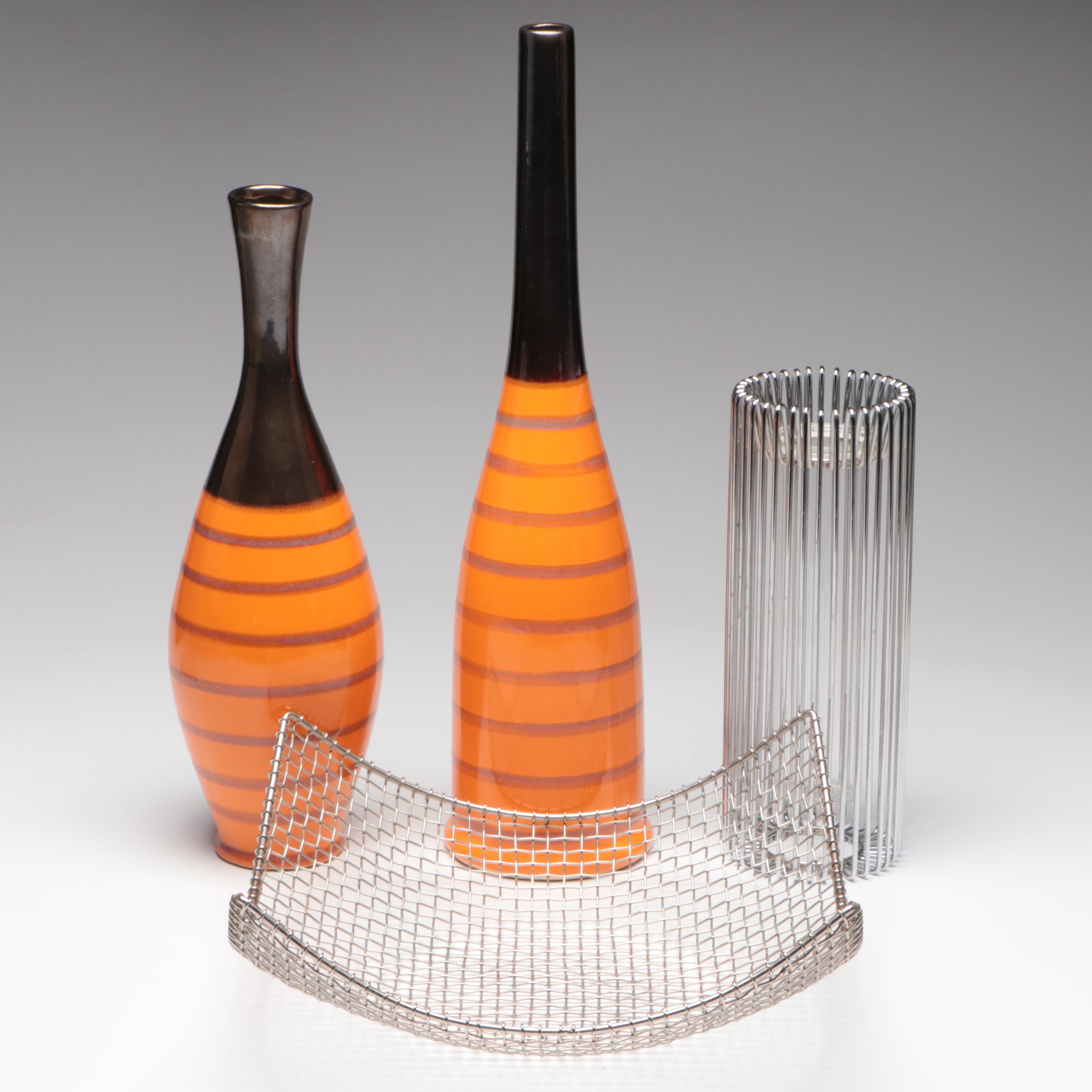 Metal Wire Centerpiece Bowl with Ceramic, Glass, and Metal Vases