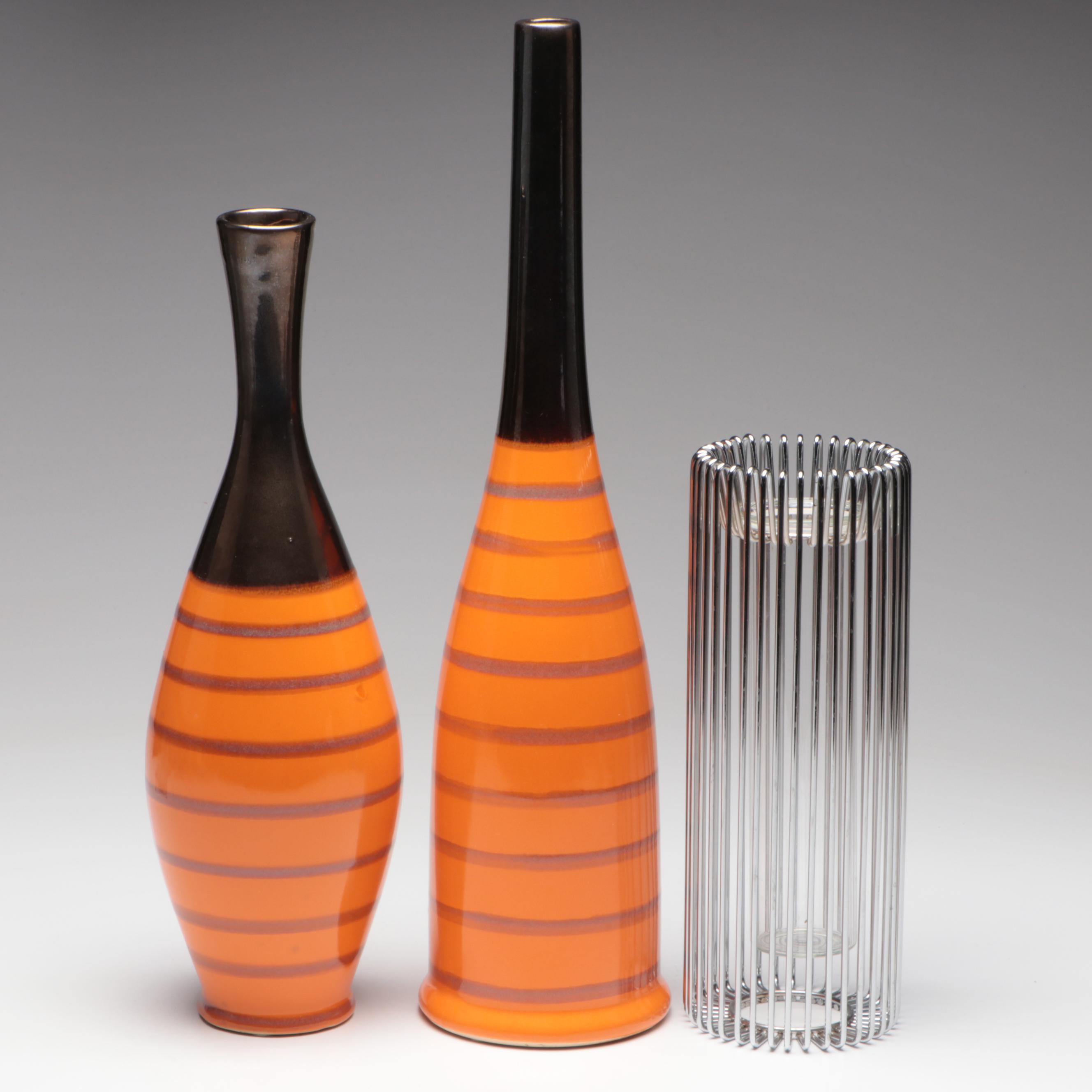 Metal Wire Centerpiece Bowl with Ceramic, Glass, and Metal Vases