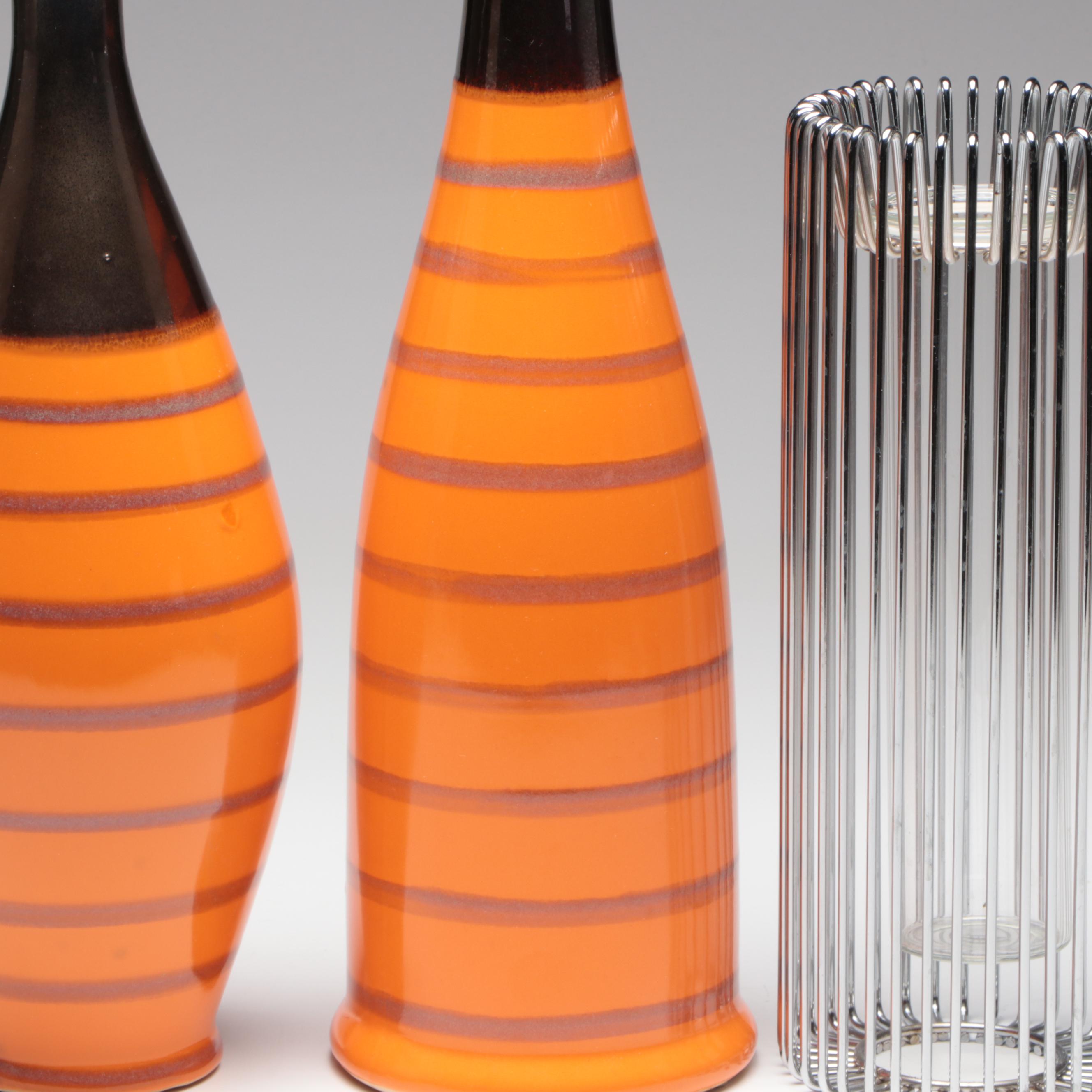 Metal Wire Centerpiece Bowl with Ceramic, Glass, and Metal Vases