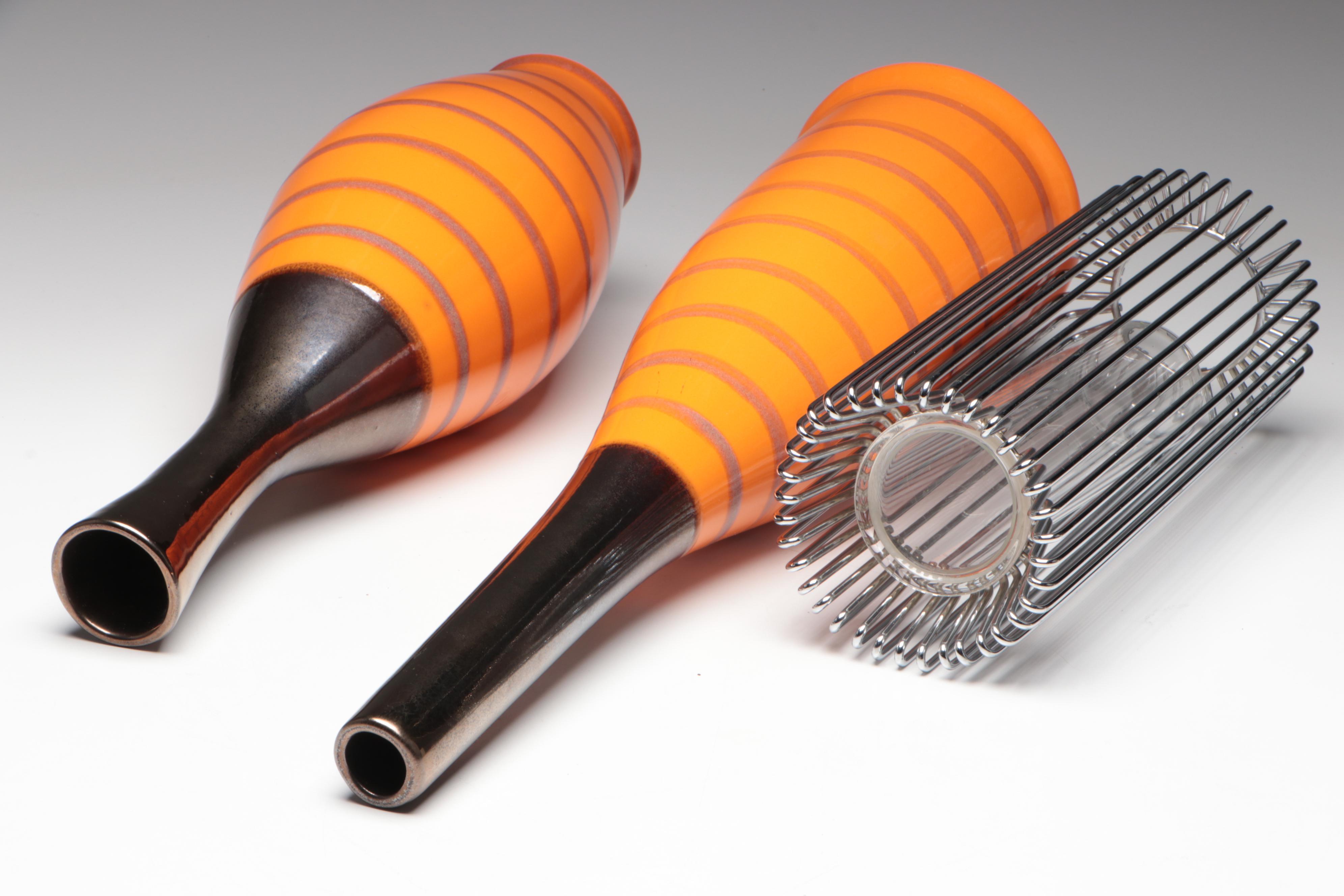 Metal Wire Centerpiece Bowl with Ceramic, Glass, and Metal Vases