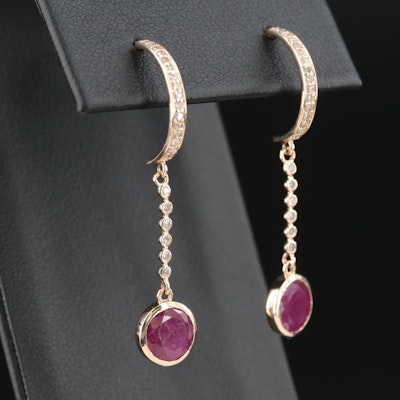 14K Ruby and Diamond Dangle Earrings
