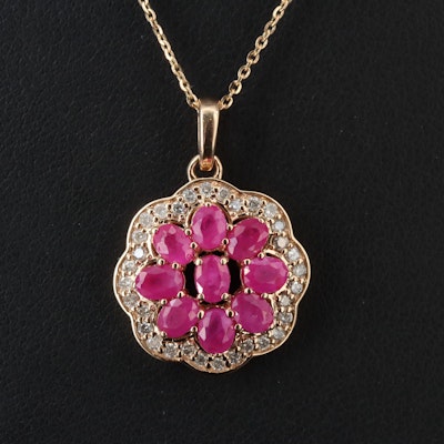 14K Ruby and Diamond Pendant Necklace