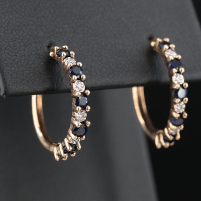 Mexican 10K Sapphire and Diamond Hoop Earrings