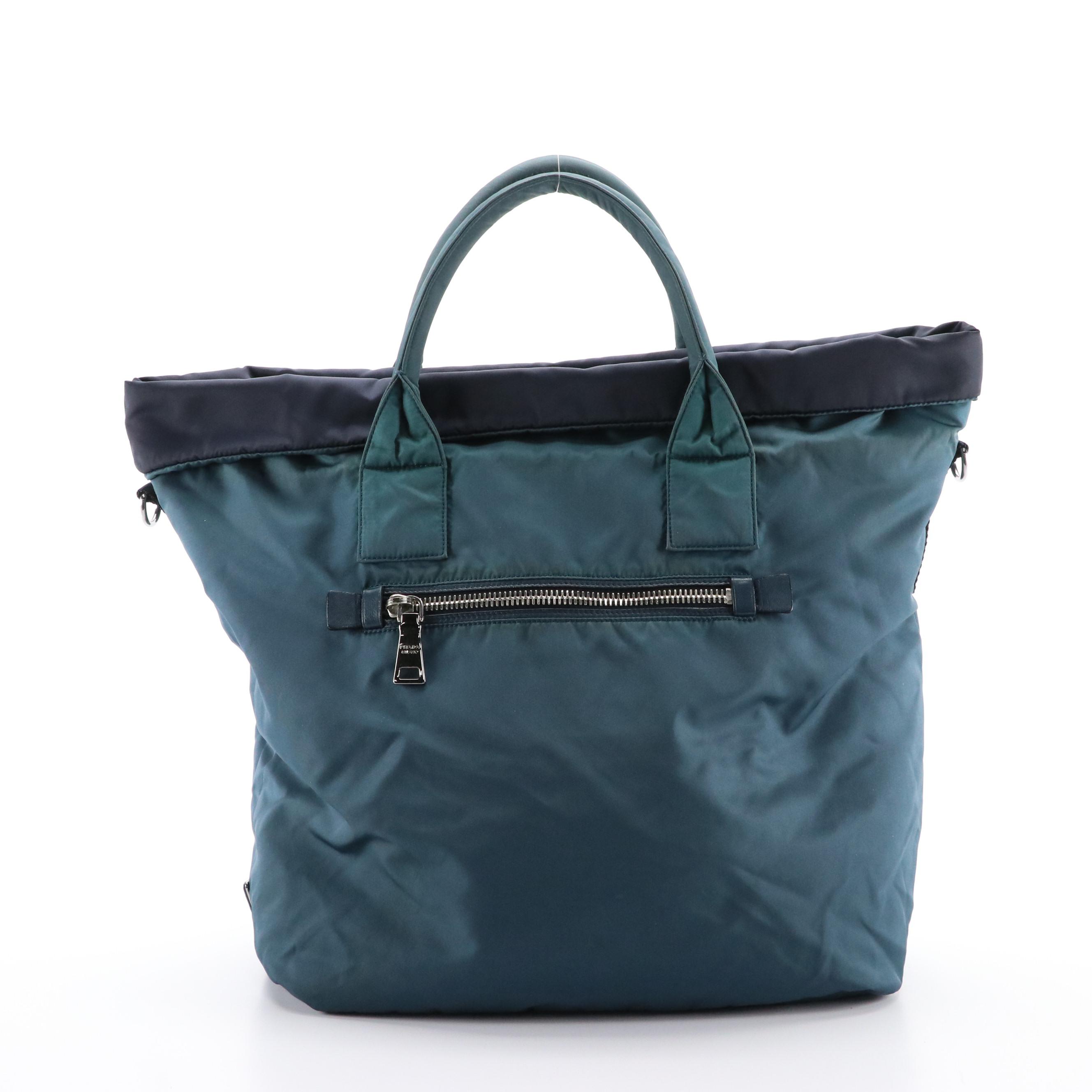 Prada Reversible Shoulder Tote in Dark Turquoise and Navy Blue Tessuto Nylon