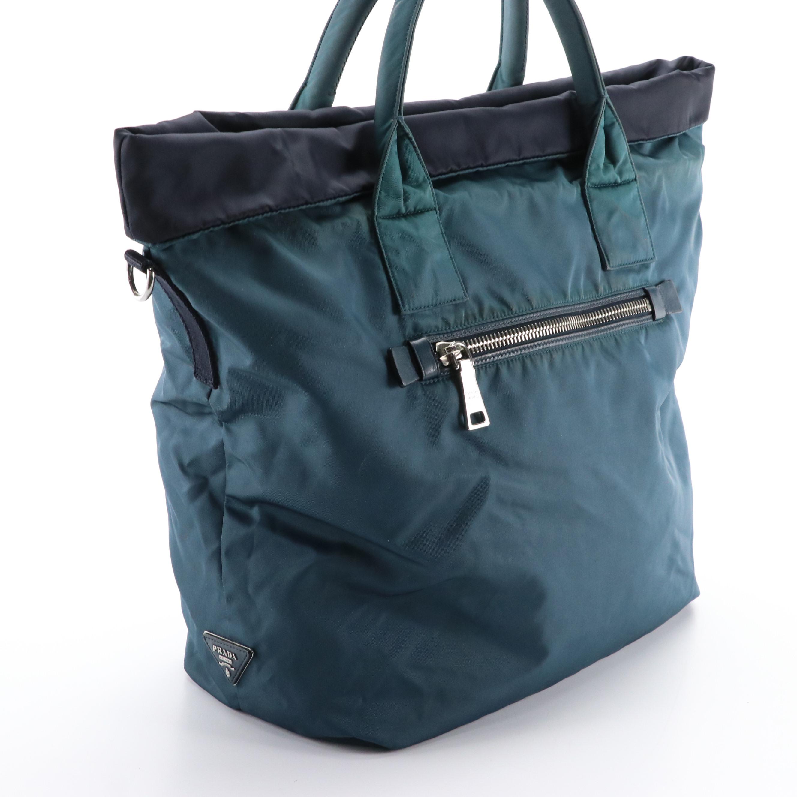 Prada Reversible Shoulder Tote in Dark Turquoise and Navy Blue Tessuto Nylon