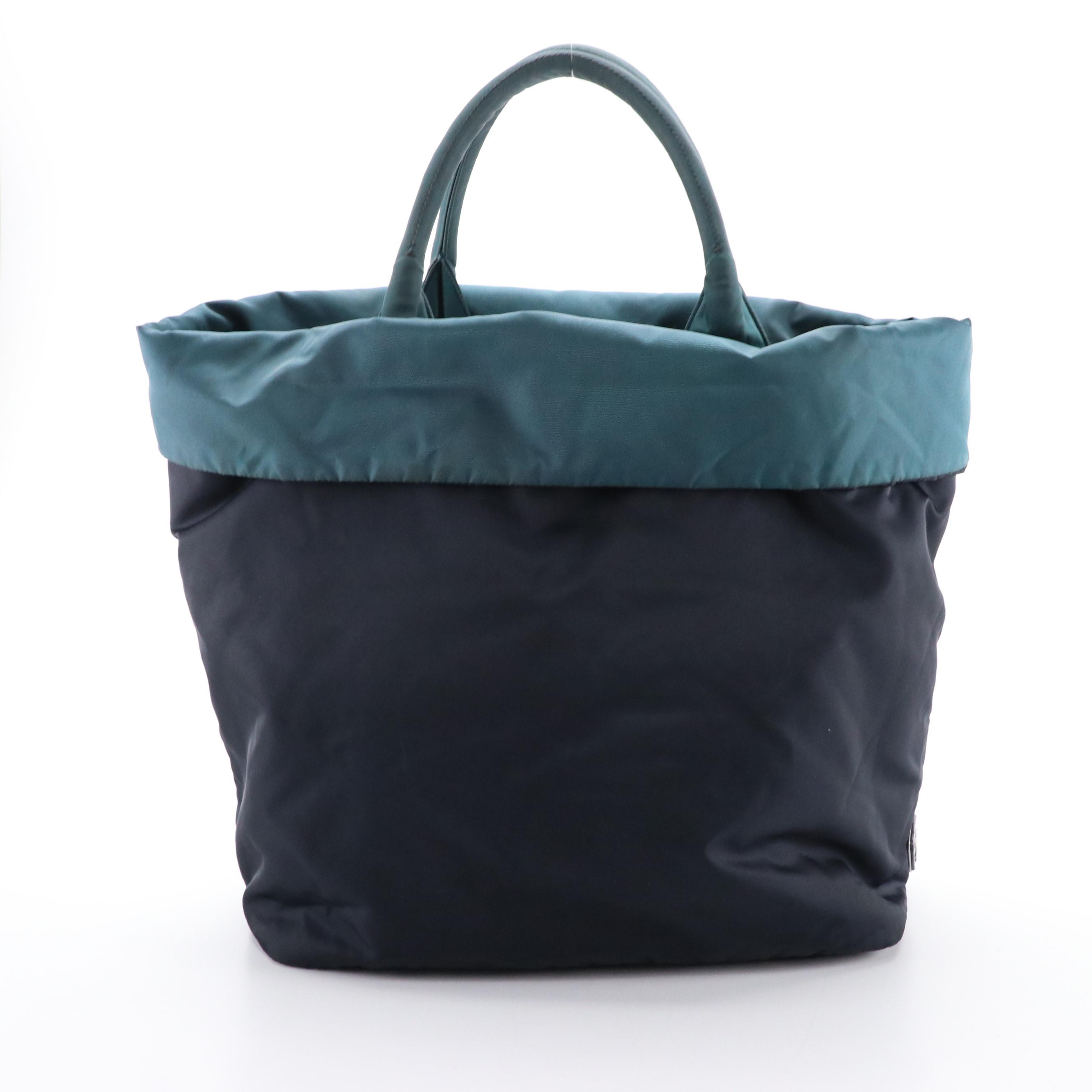 Prada Reversible Shoulder Tote in Dark Turquoise and Navy Blue Tessuto Nylon
