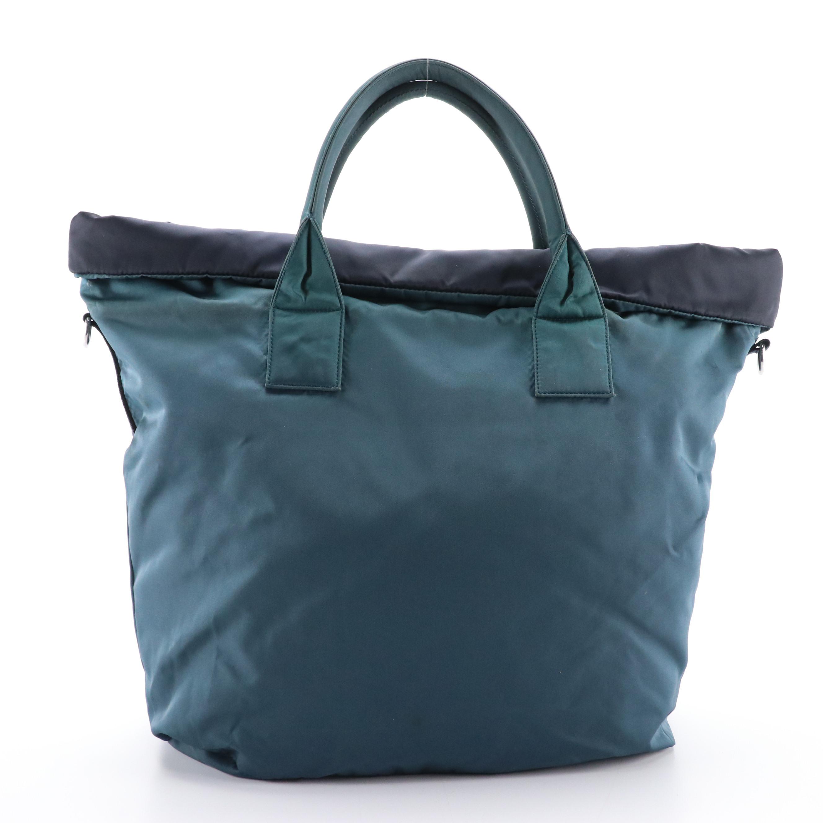 Prada Reversible Shoulder Tote in Dark Turquoise and Navy Blue Tessuto Nylon