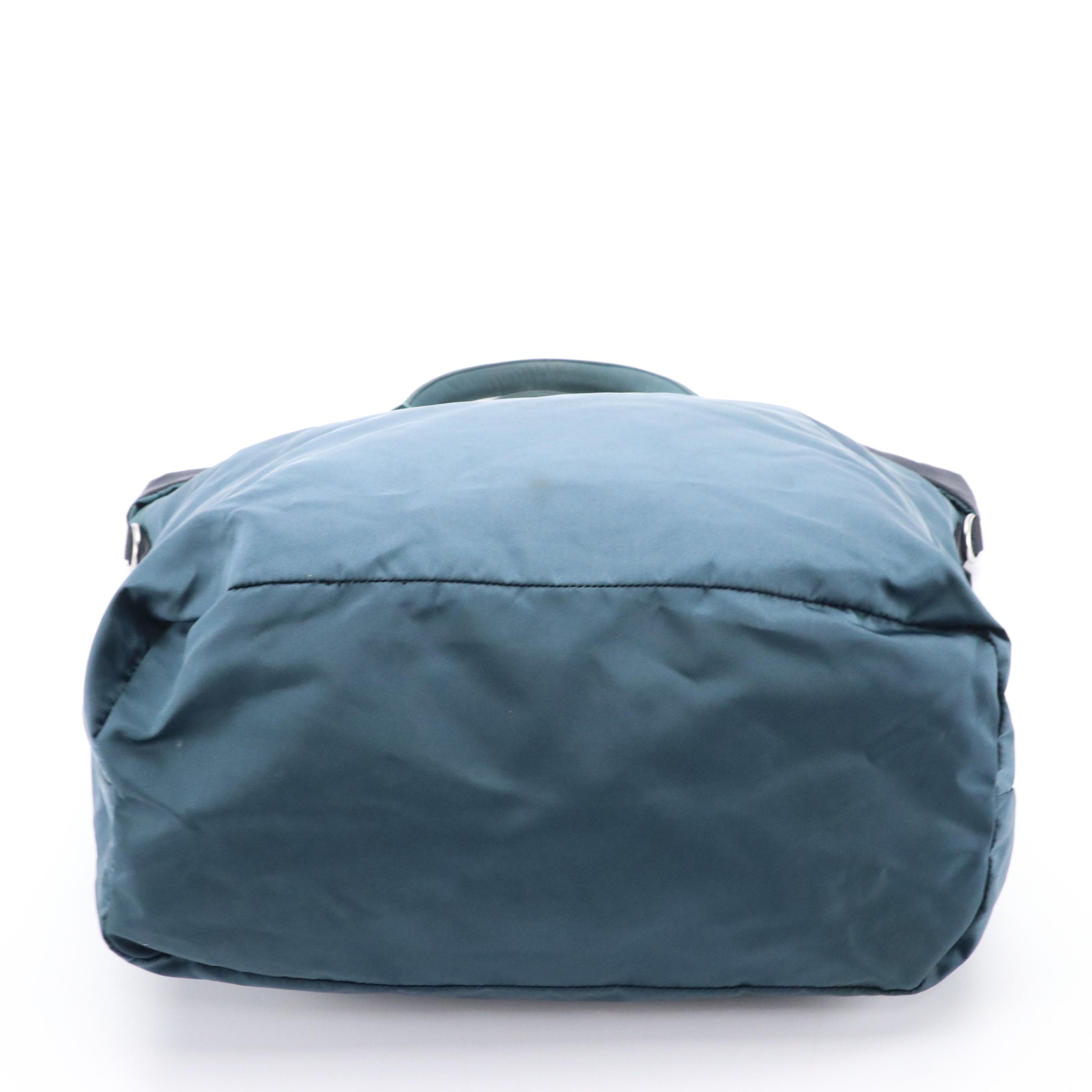 Prada Reversible Shoulder Tote in Dark Turquoise and Navy Blue Tessuto Nylon