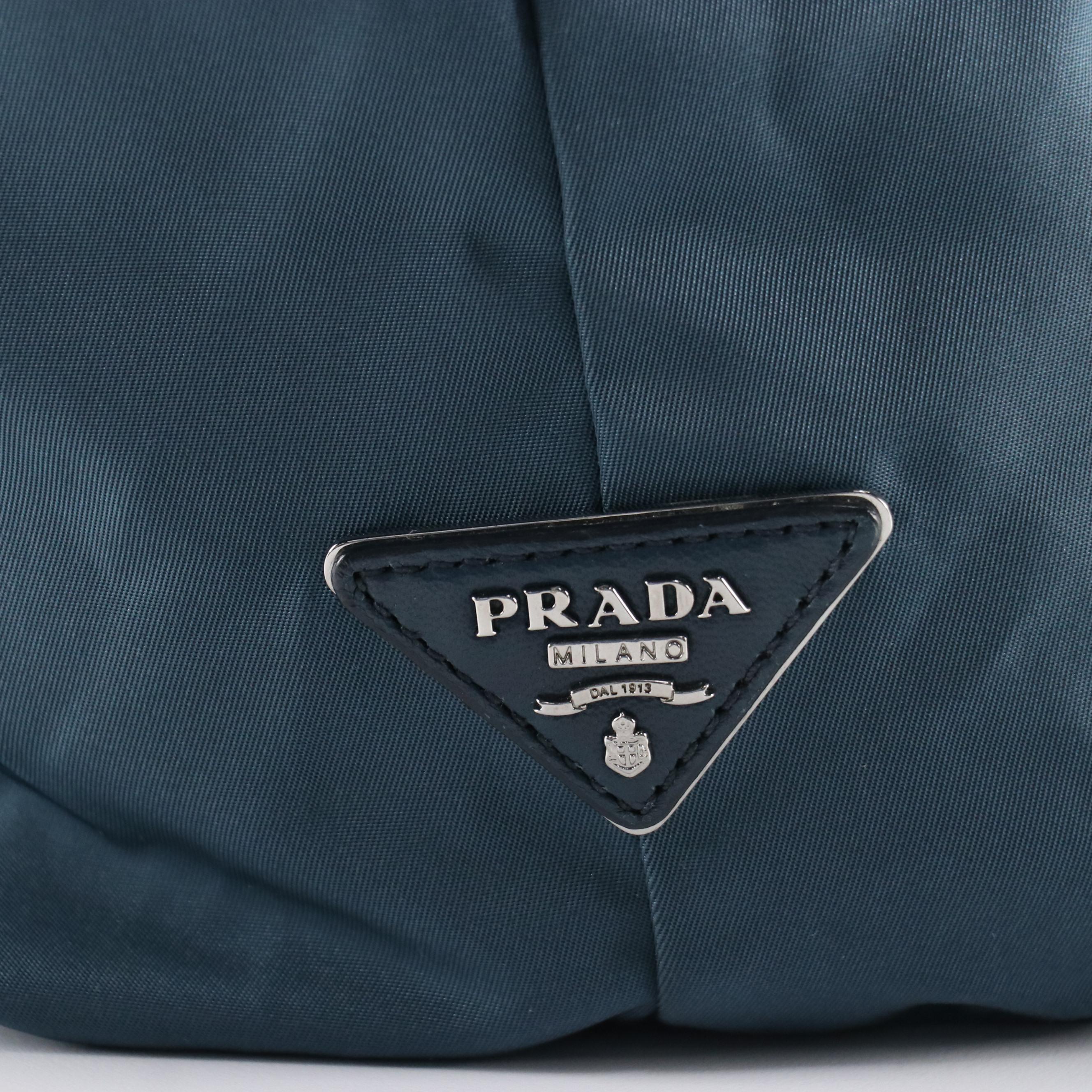 Prada Reversible Shoulder Tote in Dark Turquoise and Navy Blue Tessuto Nylon