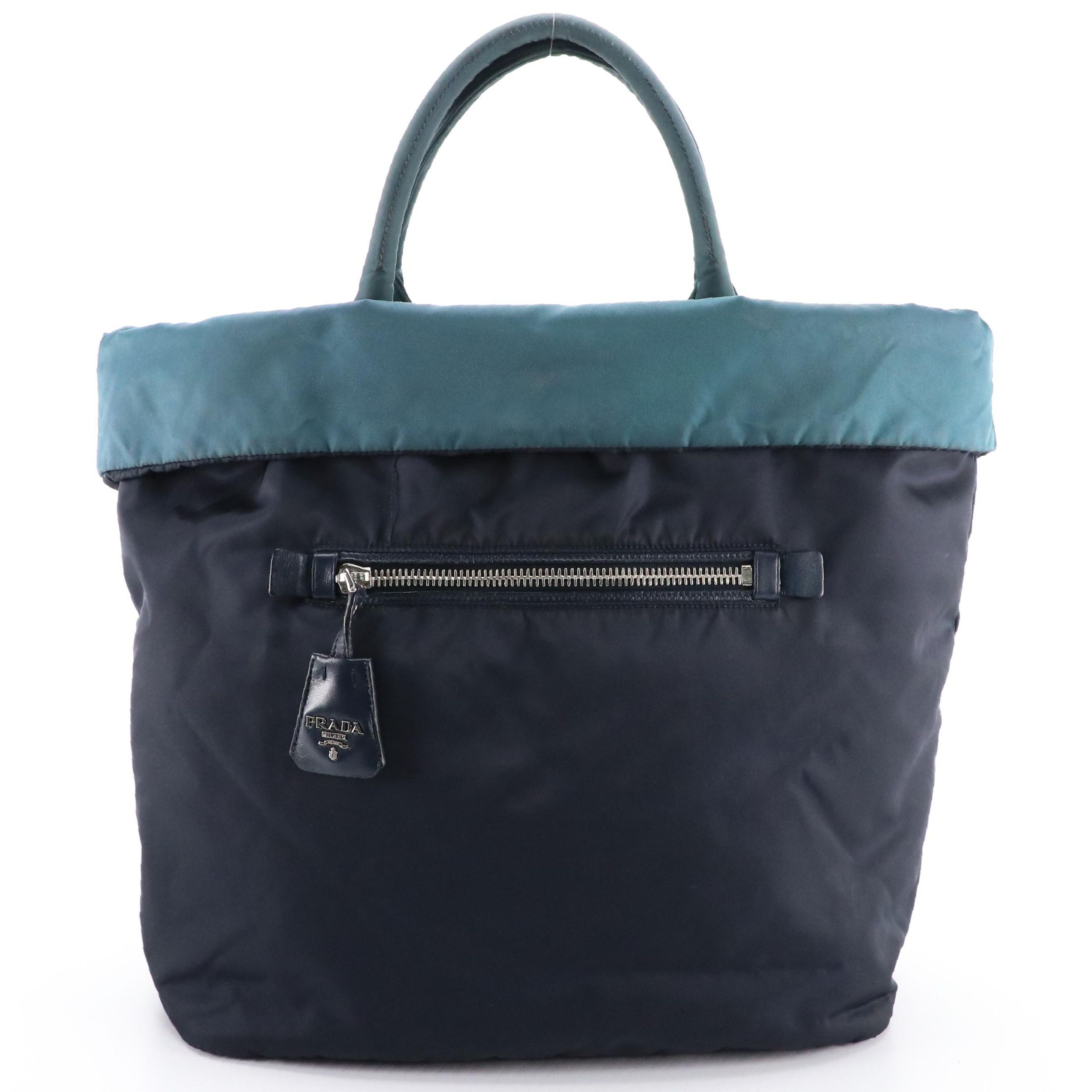 Prada Reversible Shoulder Tote in Dark Turquoise and Navy Blue Tessuto Nylon