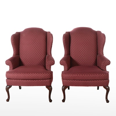 Pair of Sherrill Upholstered Queen Anne Style Wingback Chairs