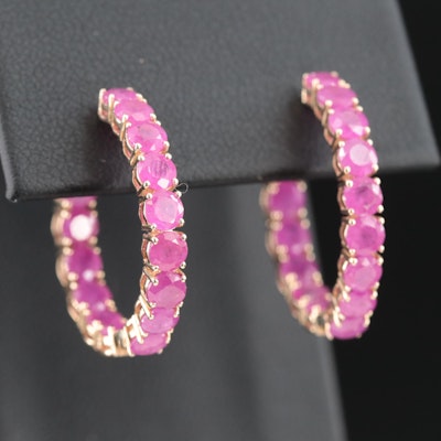 14K Ruby Inside-Out Hoop Earrings