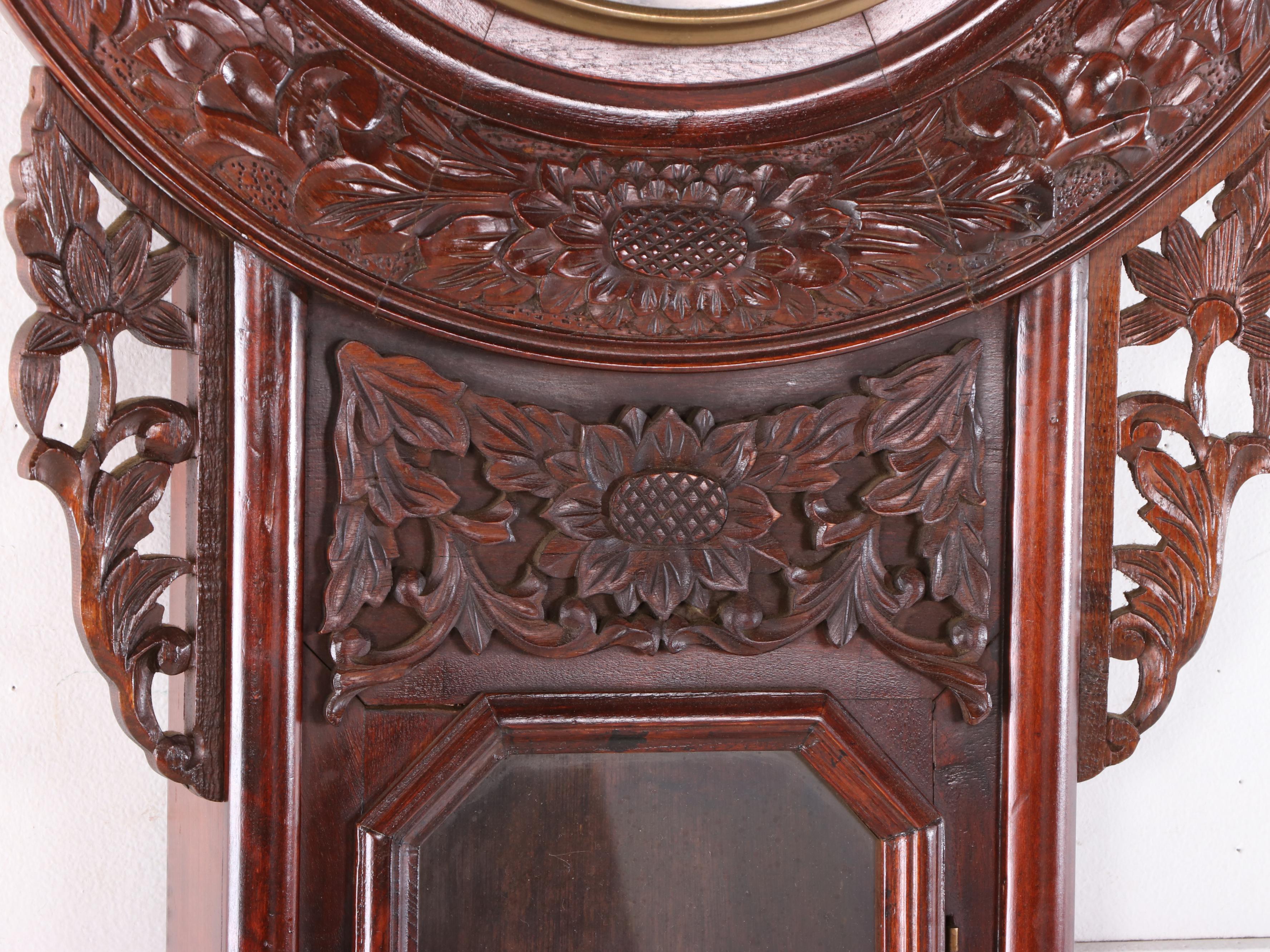 Hand-Carved Wood Wall-Mounted Large Regulator A Clock