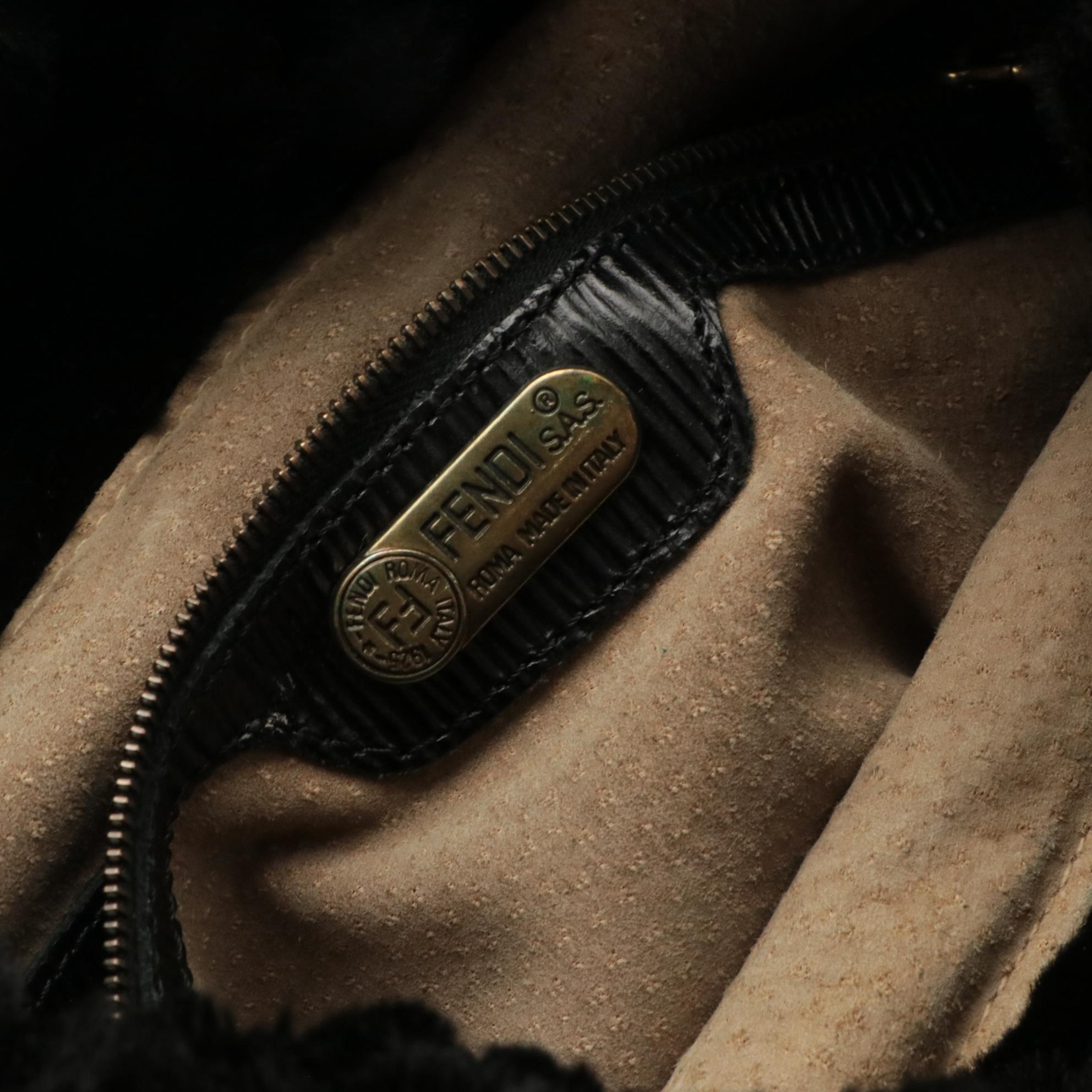 Fendi Two-Way Drawstring Tote in Quilted Zucca Nylon Jacquard and Shearling