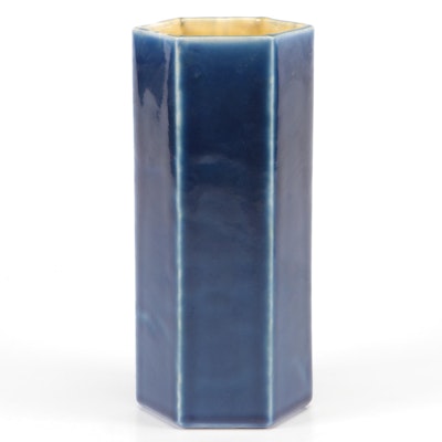 Rookwood Pottery Blue and Yellow Glazed Hexagonal Vase, 1925