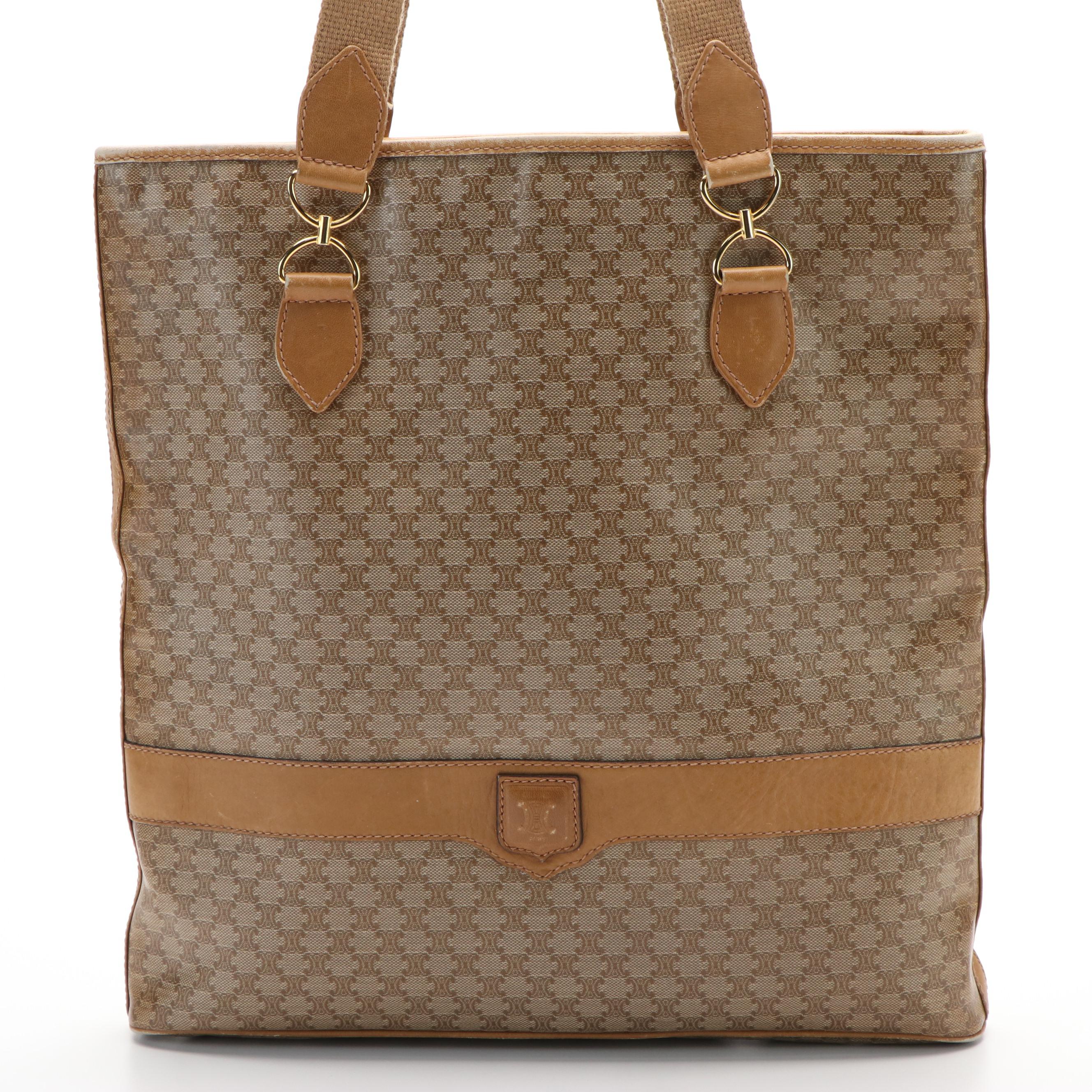 Celine Macadam Tote in Beige Coated Canvas and Leather