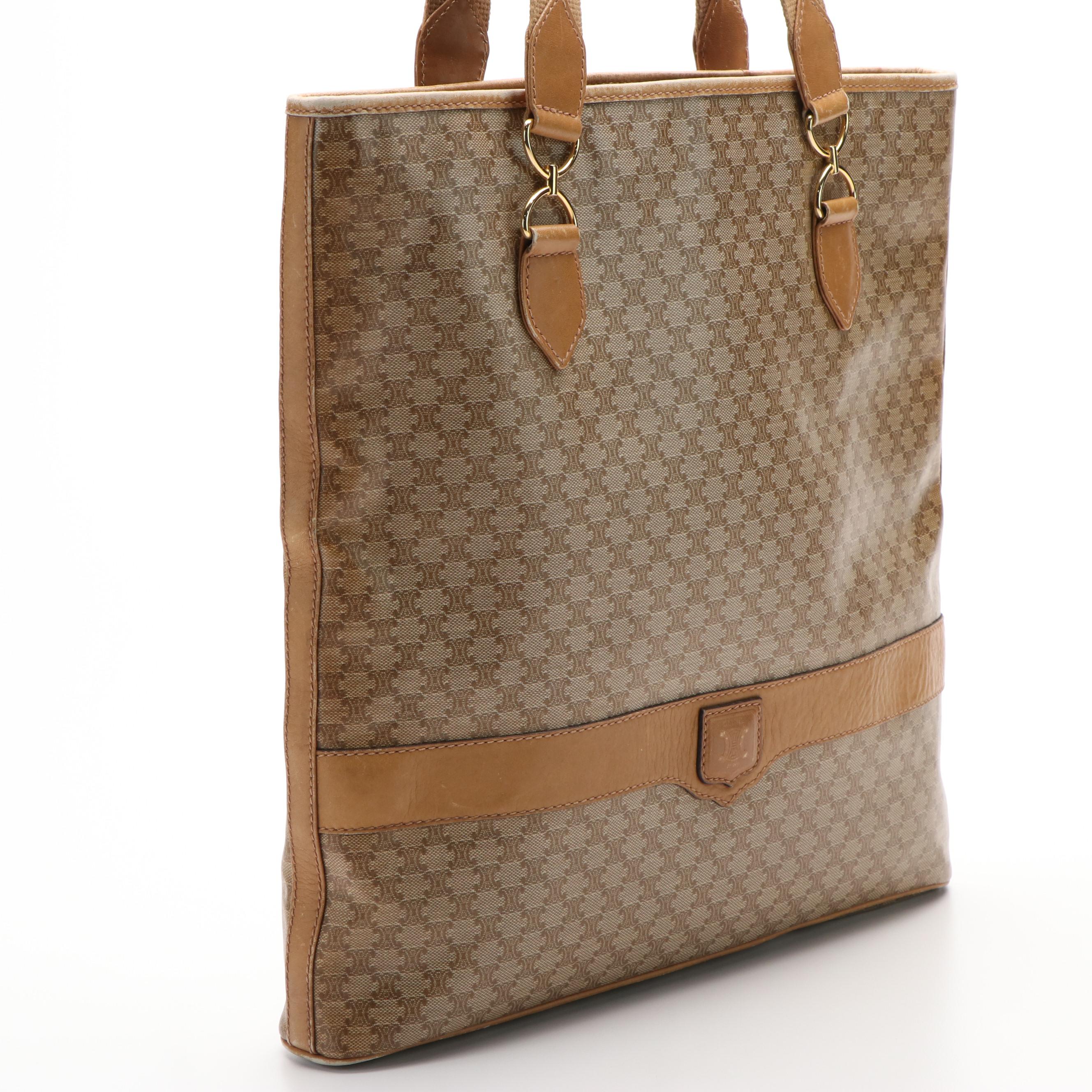 Celine Macadam Tote in Beige Coated Canvas and Leather