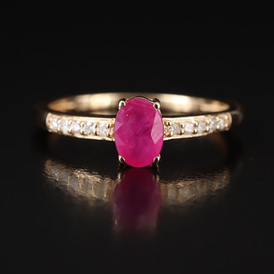 14K Ruby Ring With Diamond Lined Shoulders
