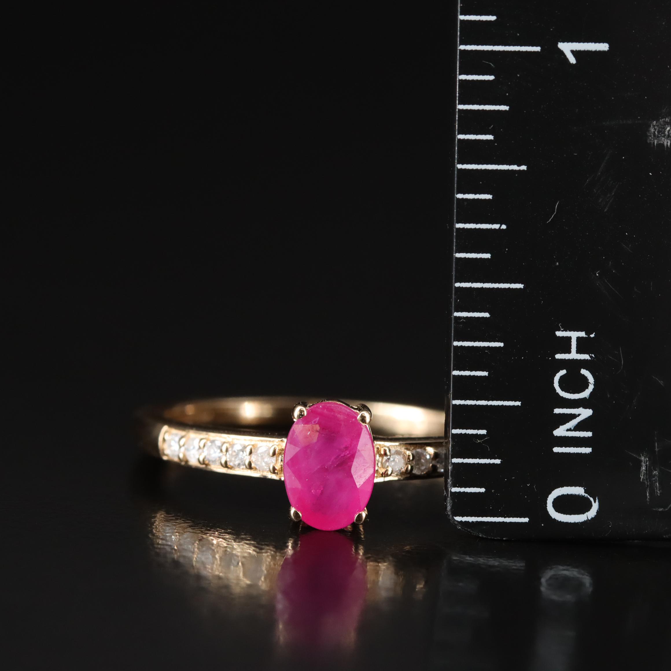 14K Ruby Ring With Diamond Lined Shoulders