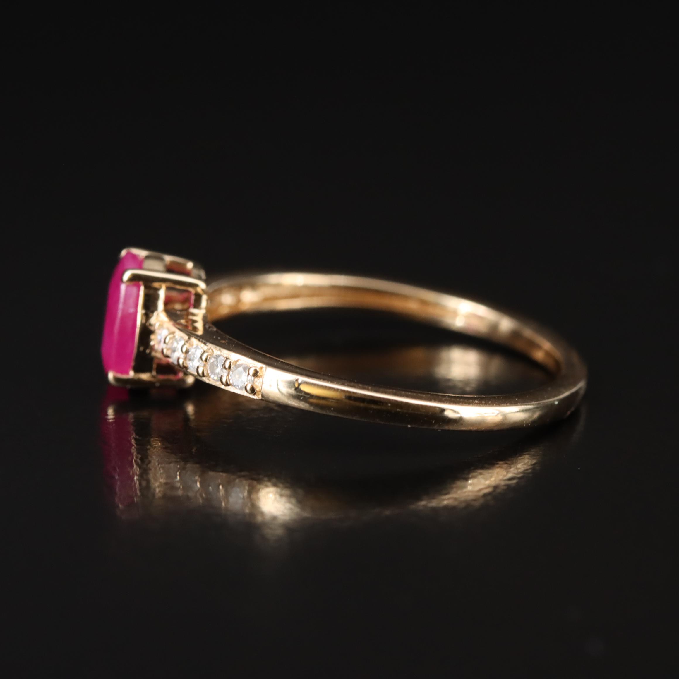 14K Ruby Ring With Diamond Lined Shoulders