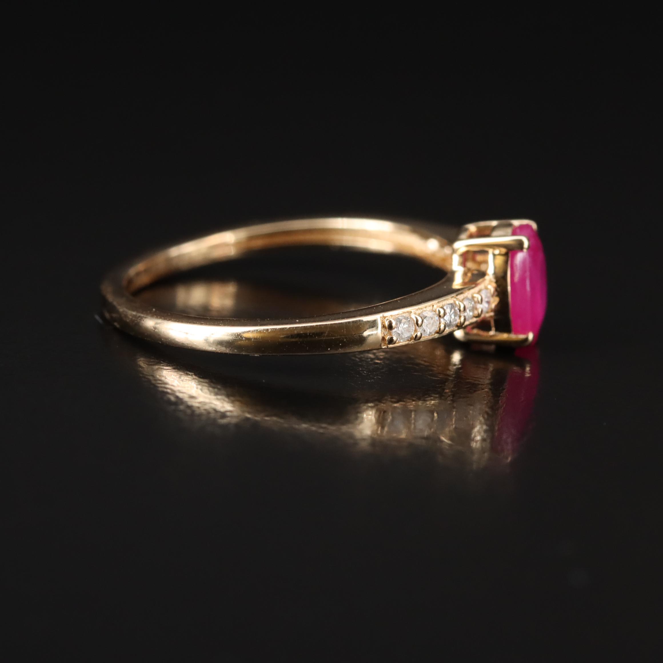 14K Ruby Ring With Diamond Lined Shoulders