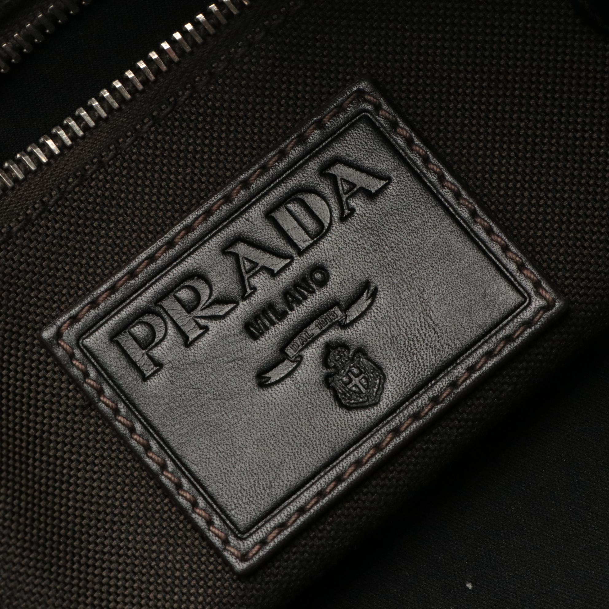 Prada Slim Crossbody Tote in Logo Canapa Canvas with Leather Trim