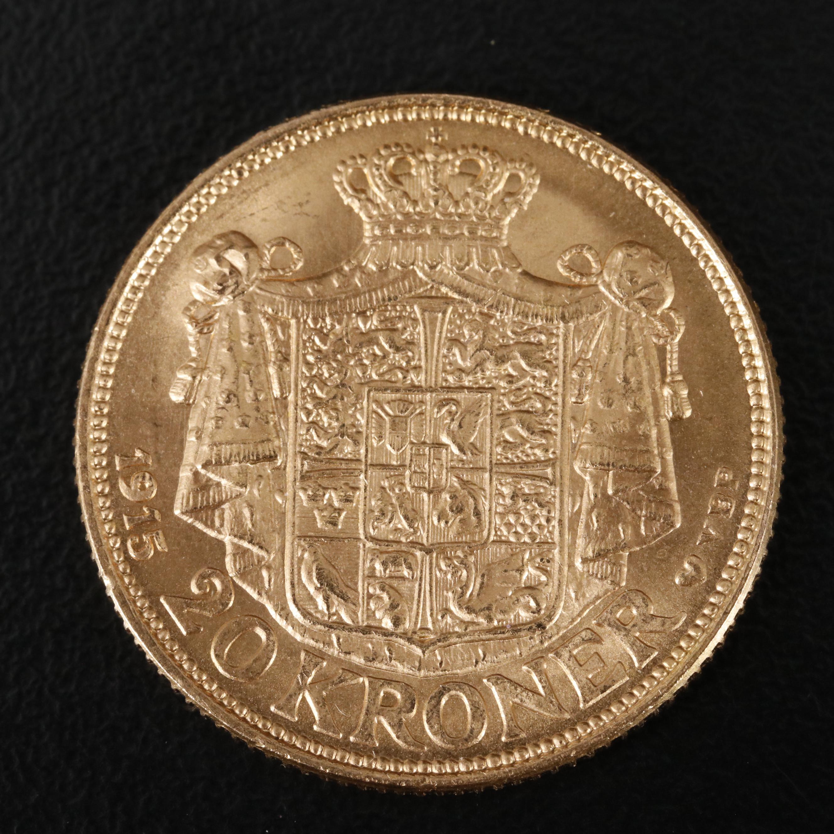 1915 Denmark 20-Kroner Gold Coin