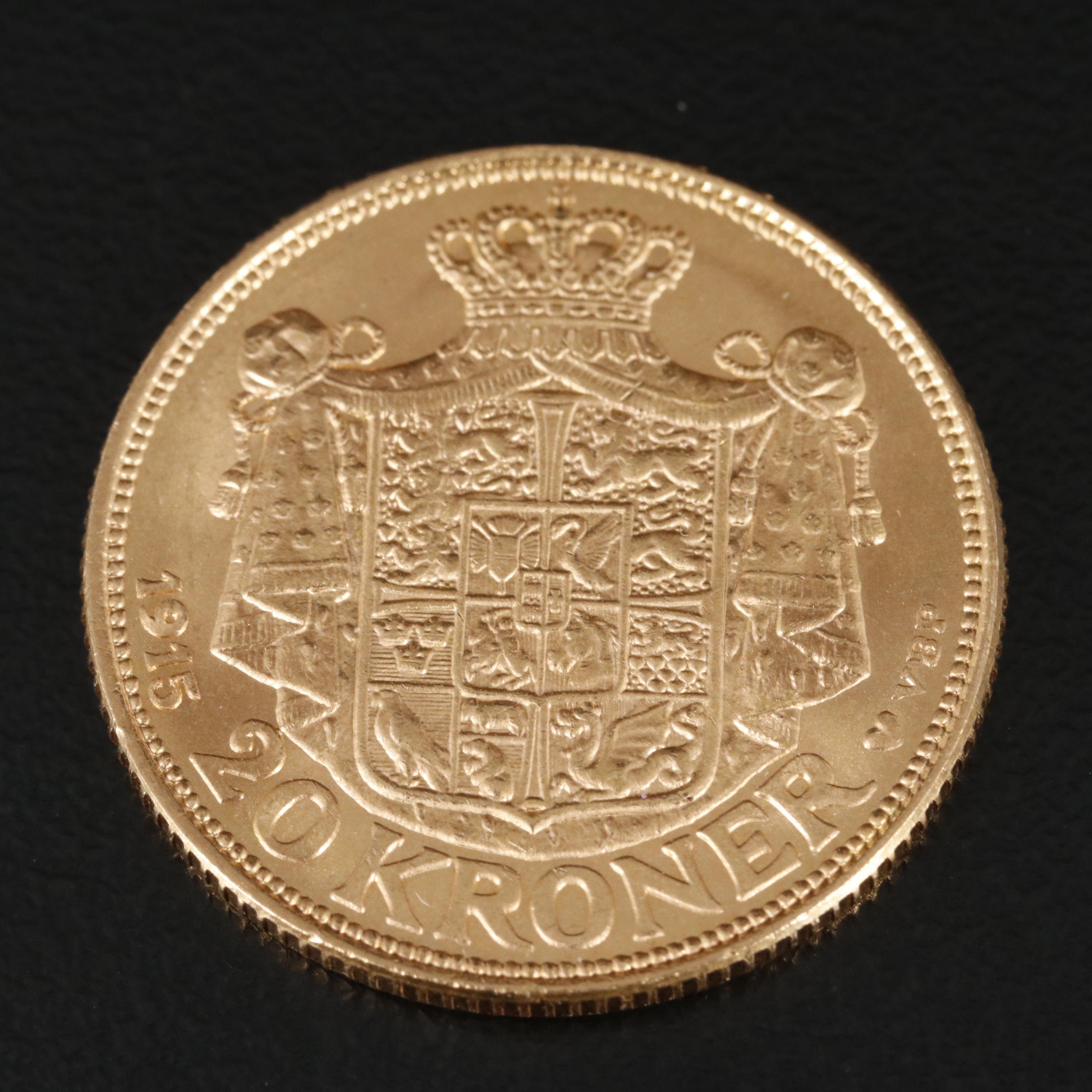 1915 Denmark 20-Kroner Gold Coin
