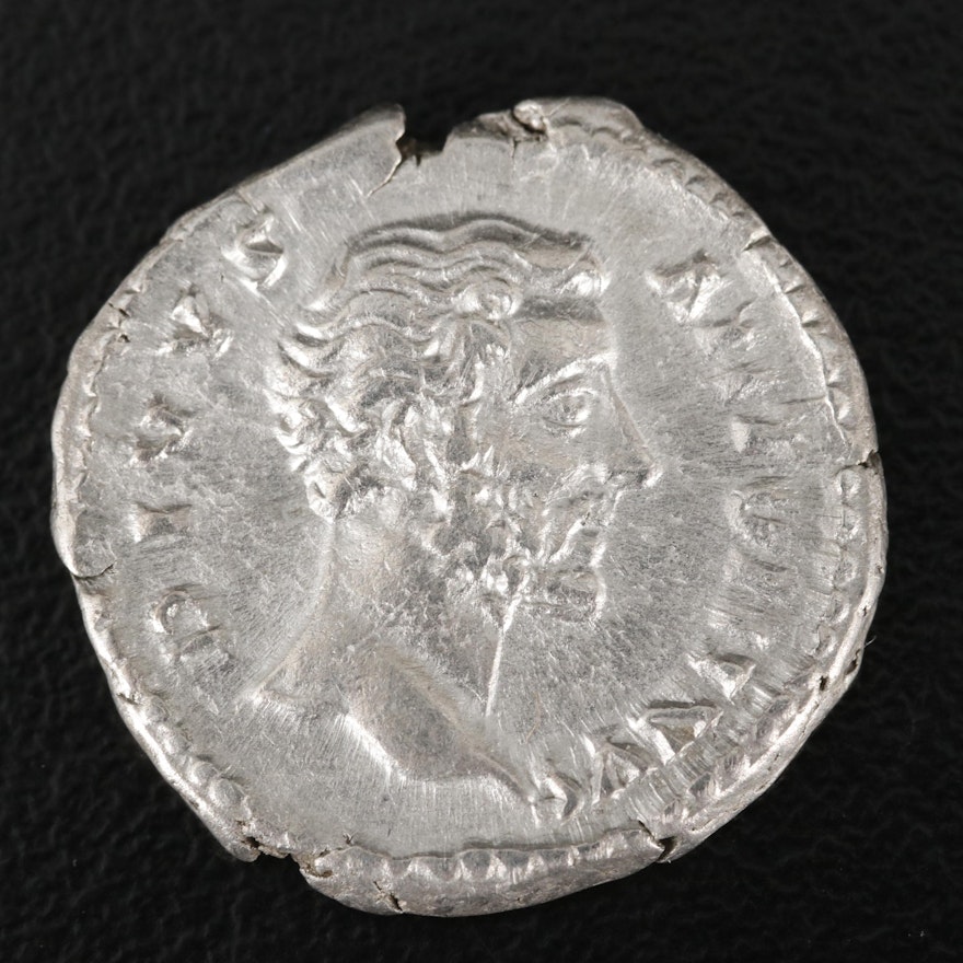 Ancient Roman Imperial AR Denarius Coin of Divus Antoninus Pius, ca. 162 A.D.