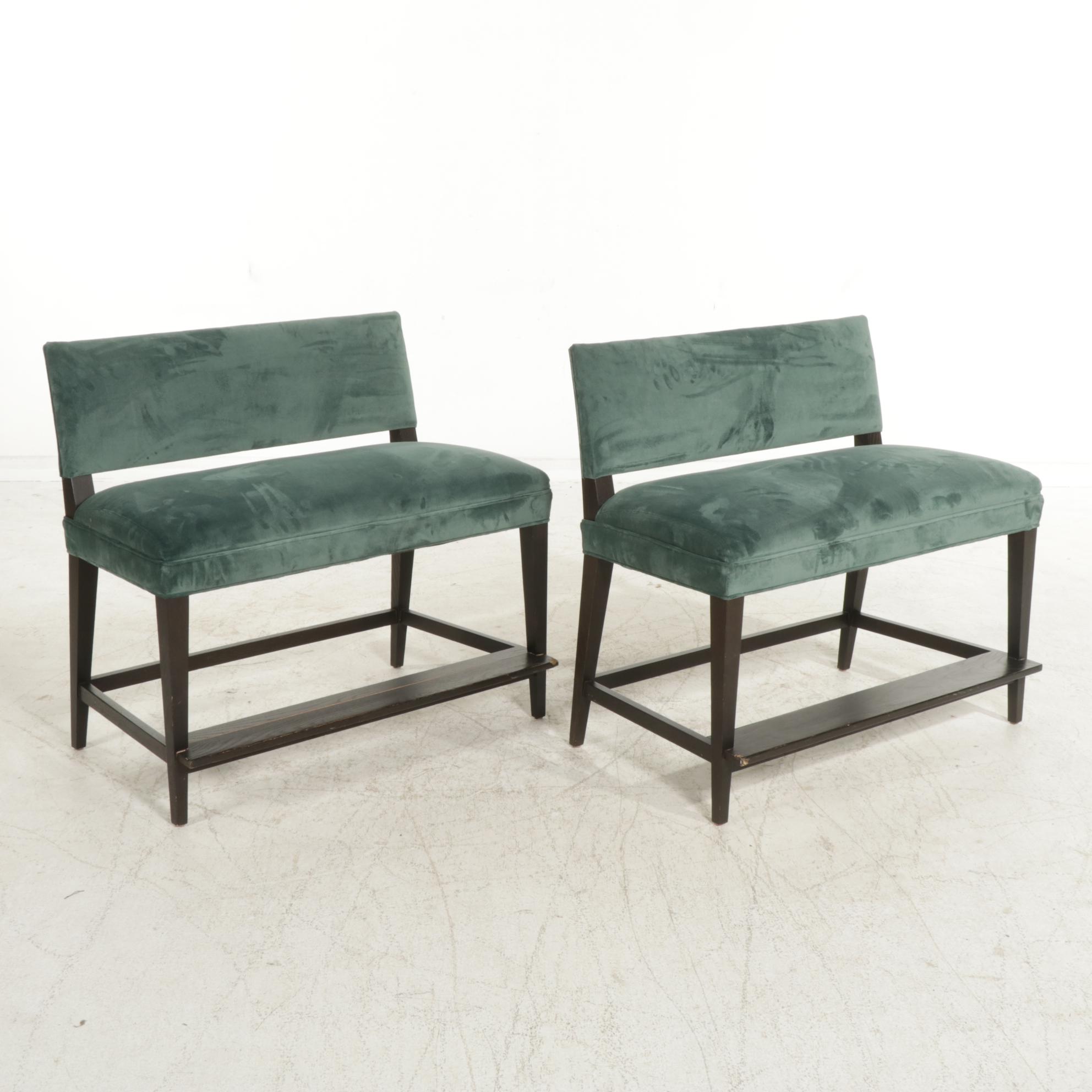 Pair of Lee Industries Ebonized Wood Dual Seat Counter Benches