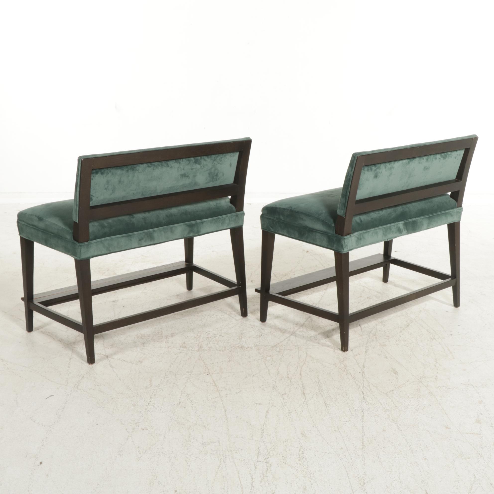 Pair of Lee Industries Ebonized Wood Dual Seat Counter Benches