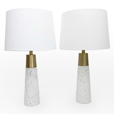 Tapered Terrazzo Style Speckled Table Lamps, Pair