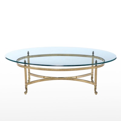 Hollywood Regency Style Brass Glass Top Coffee Table