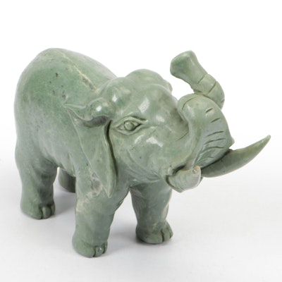 Chinese Hand-Carved Soapstone Elephant Figurine