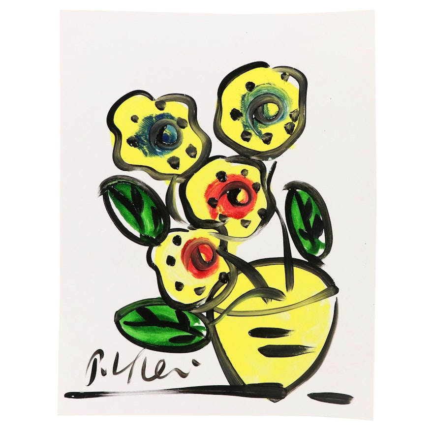 Peter Robert Keil Stylized Floral Still Life Acrylic Painting