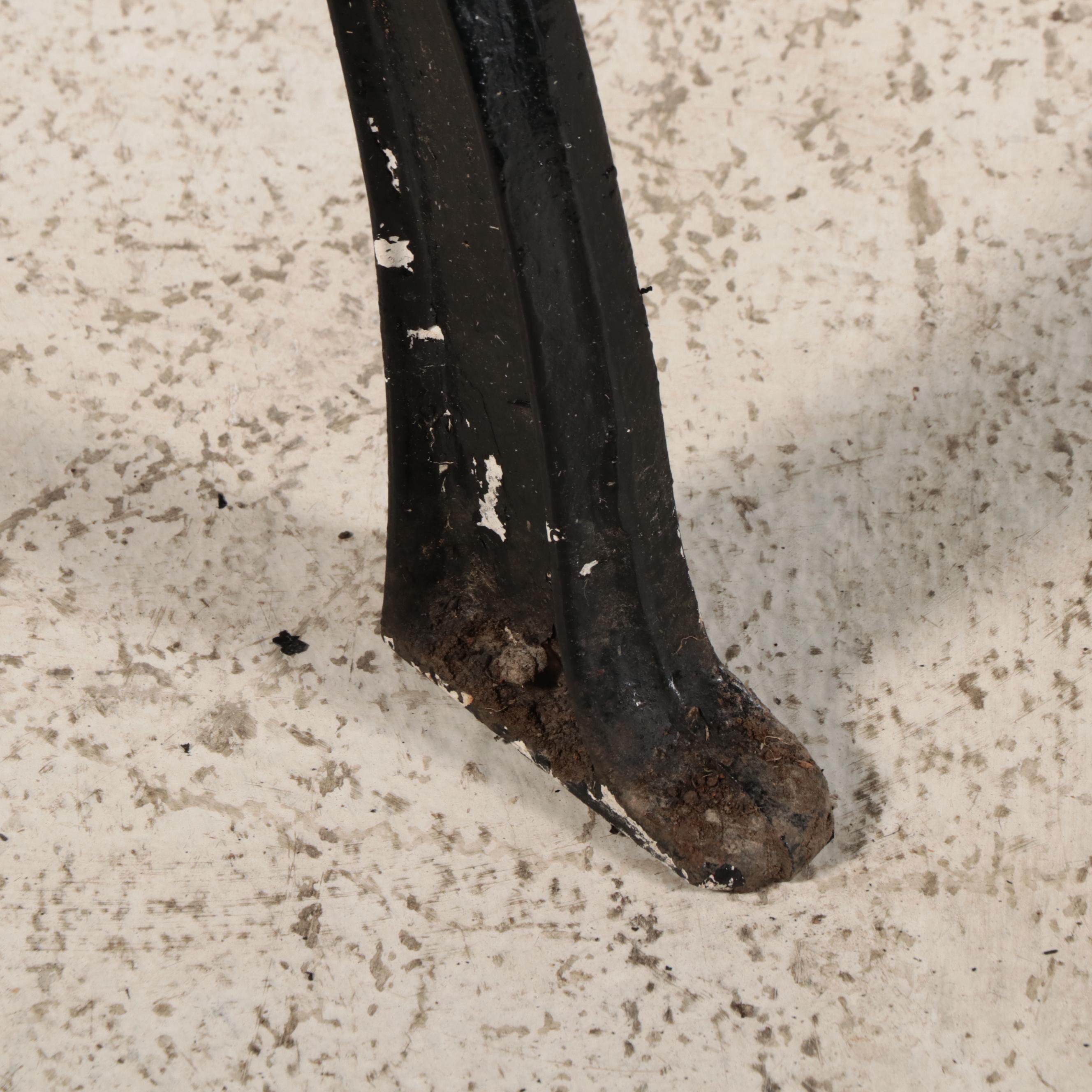 Black Enamel Painted Cast Iron and Wooden Patio Bench with Side Table