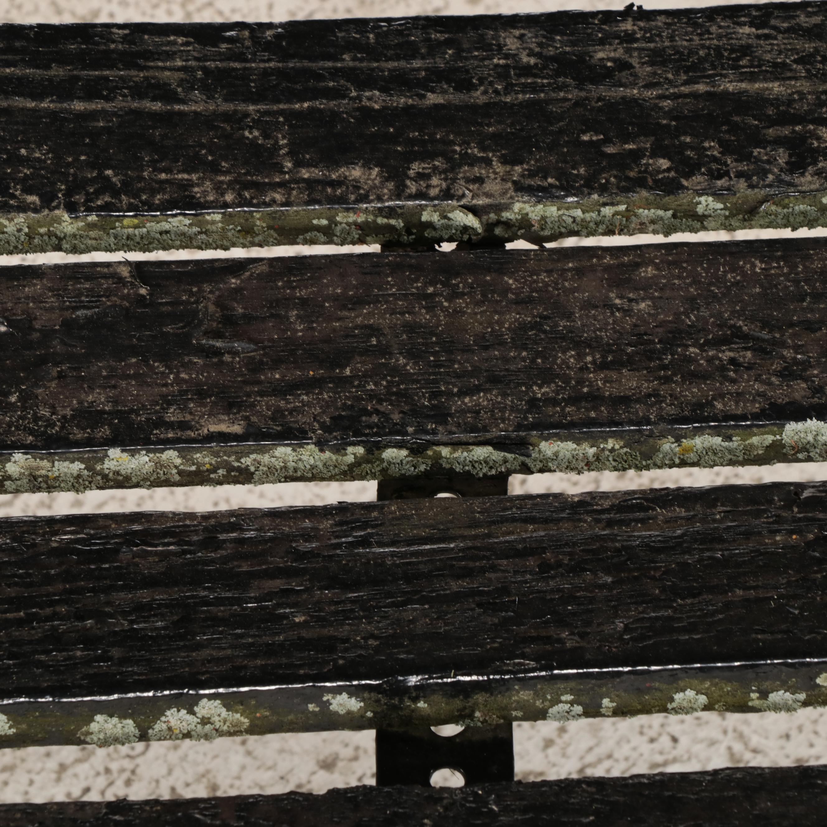 Black Enamel Painted Cast Iron and Wooden Patio Bench with Side Table