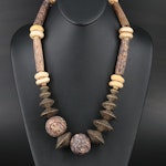 Carved Bone and Serpentine Bead Necklace