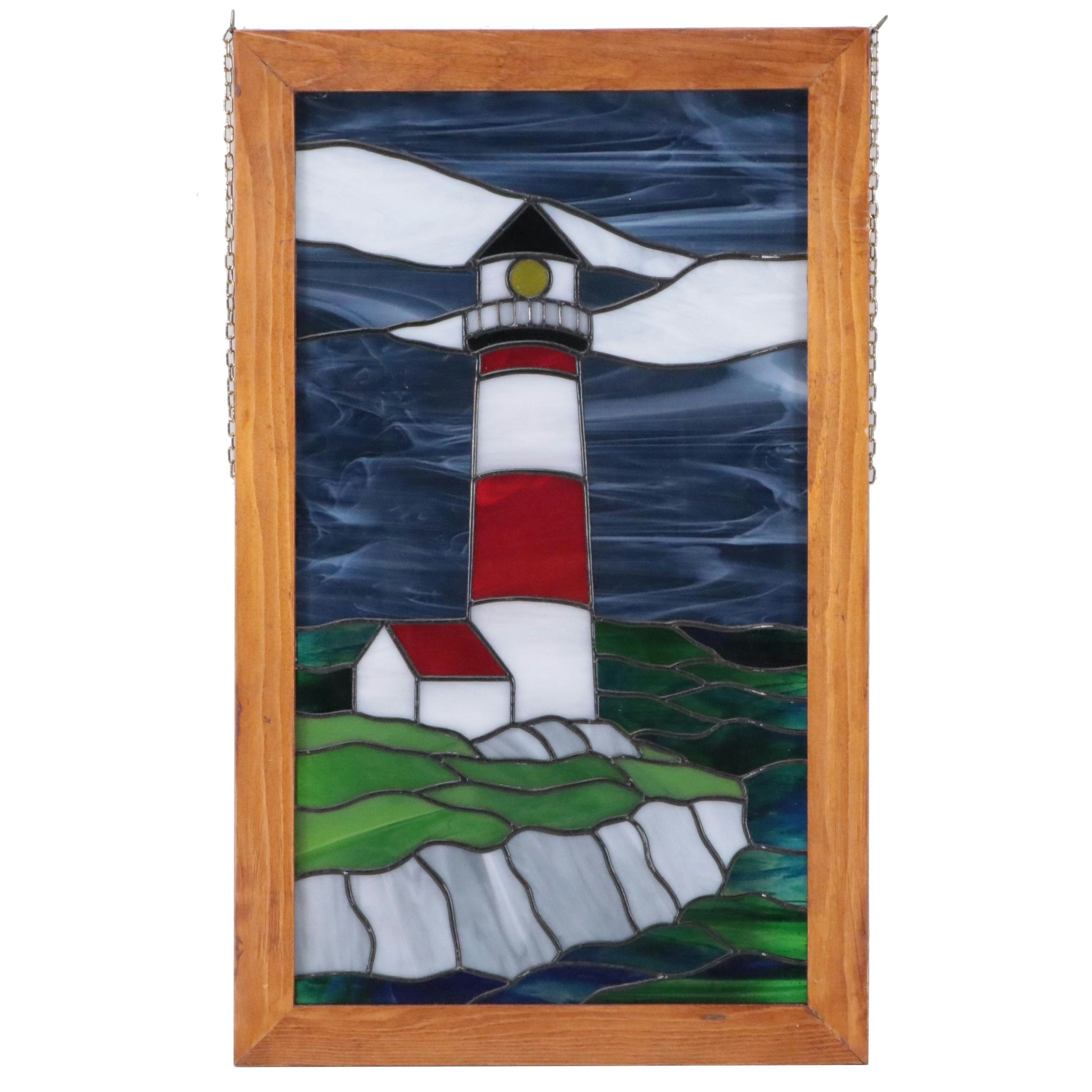 Stained Glass Window Panel with Lighthouse Motif