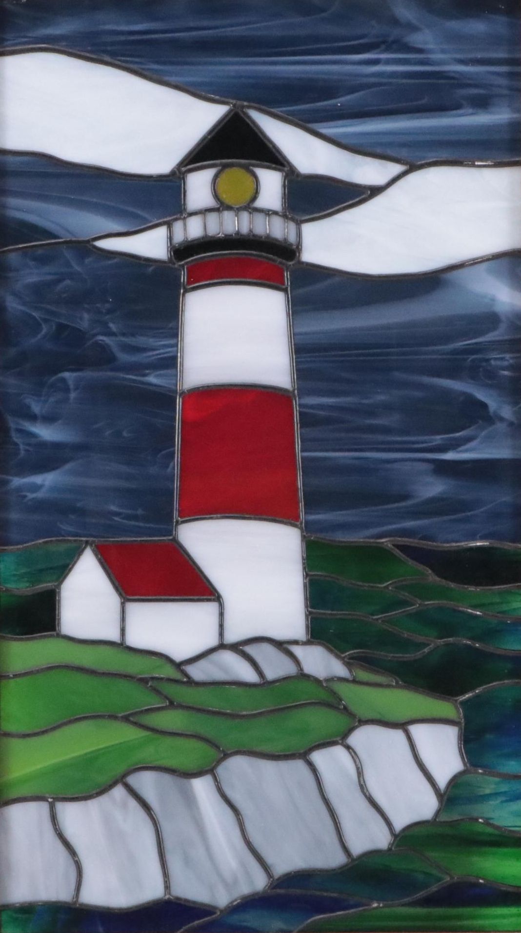 Stained Glass Window Panel with Lighthouse Motif