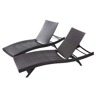 Pair of PE Rattan Chaise Longues