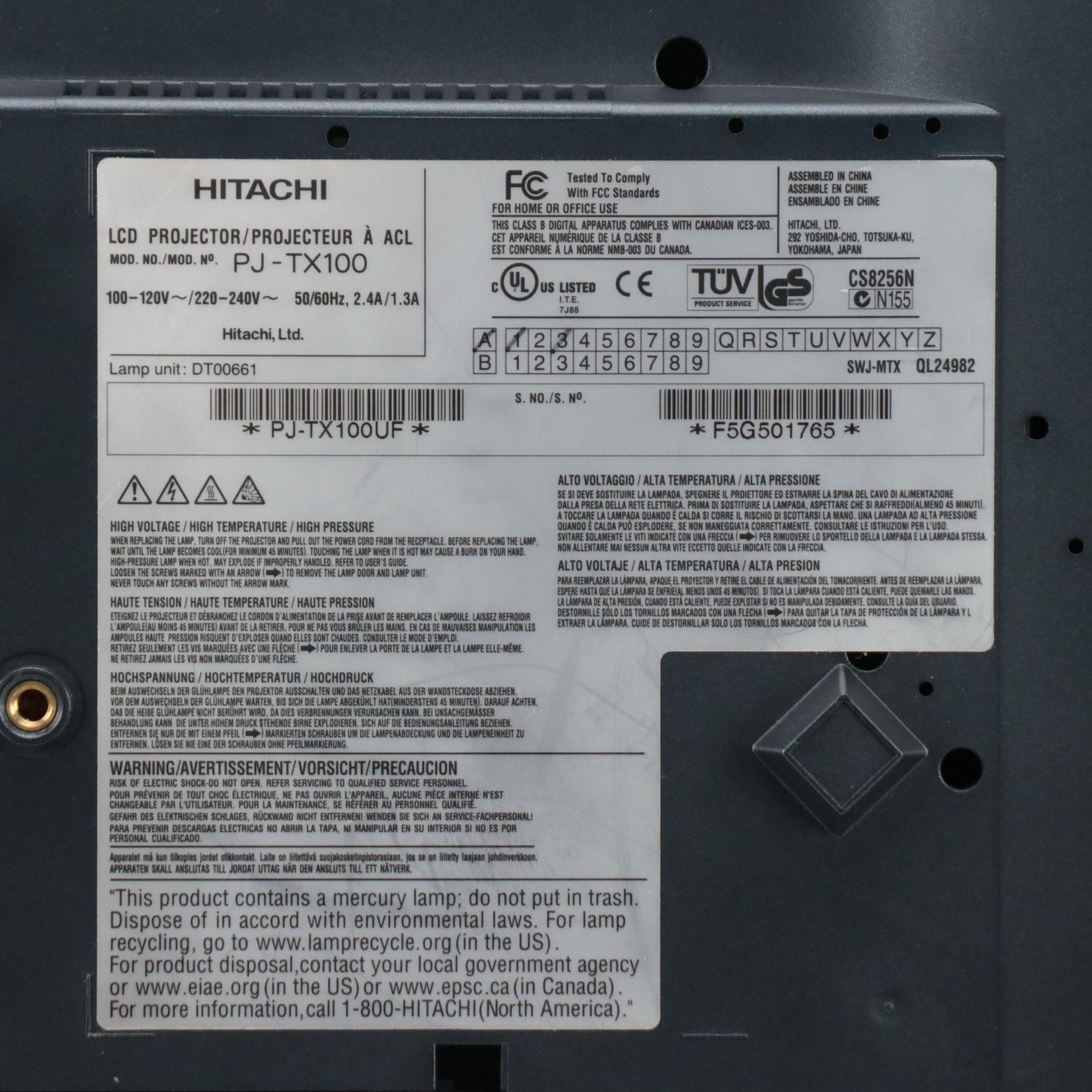 Hitachi PJ-TX100 Ultravision Entertainment Projector