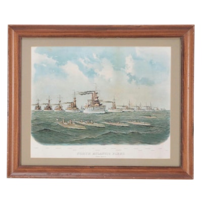Naval Scene Chromolithograph "North Atlantic Fleet," Circa 1895