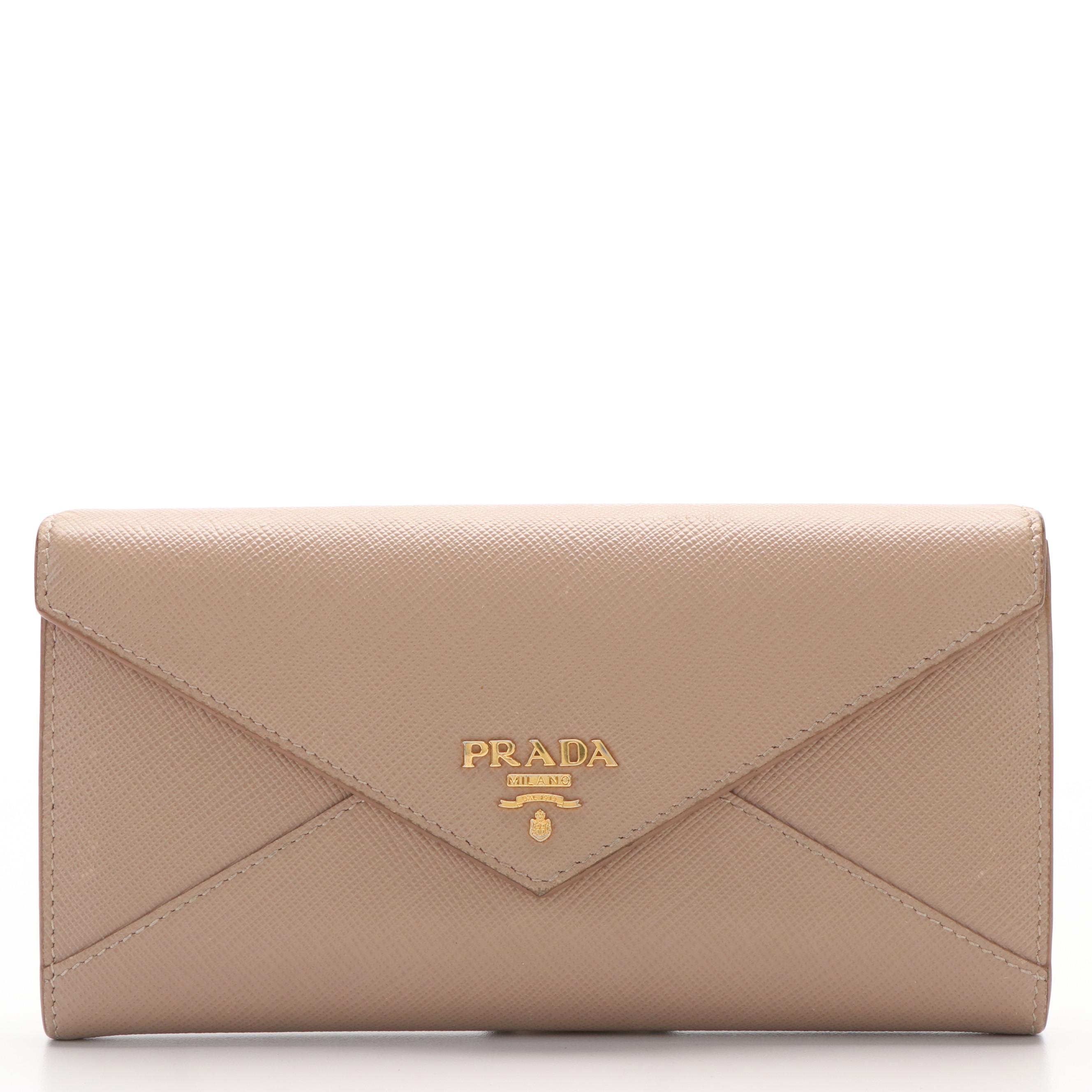 Prada Long Wallet in Beige Saffiano Leather