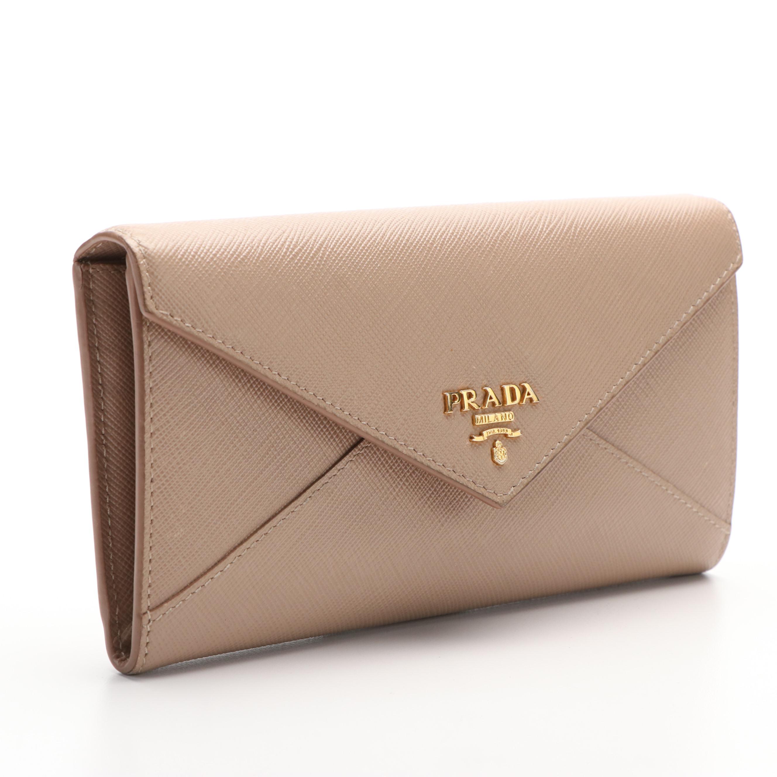 Prada Long Wallet in Beige Saffiano Leather