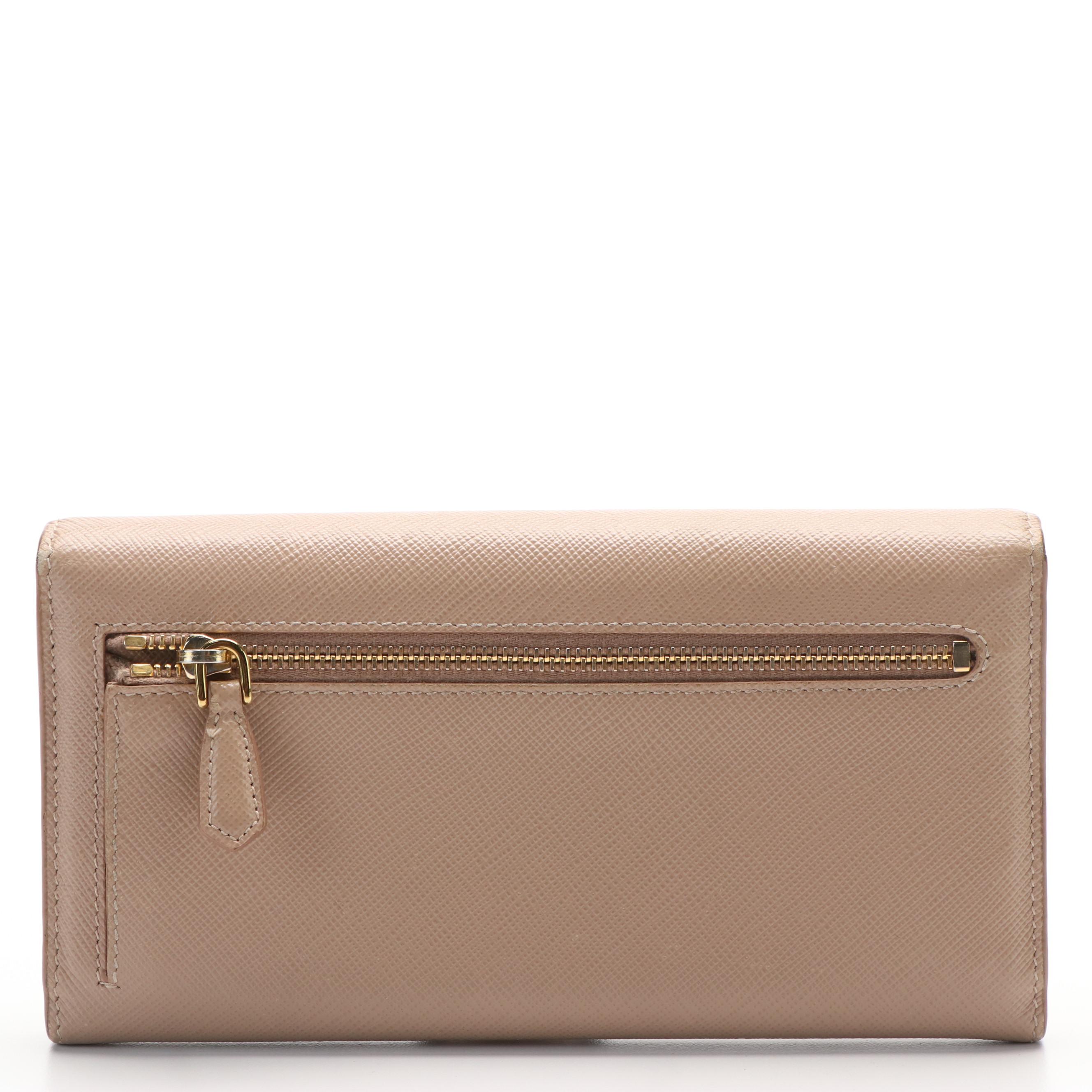 Prada Long Wallet in Beige Saffiano Leather