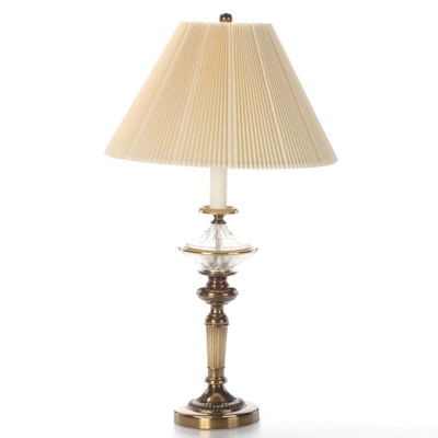 Pressed Glass and Lacquered Brass Table Lamp, Late 20th Century
