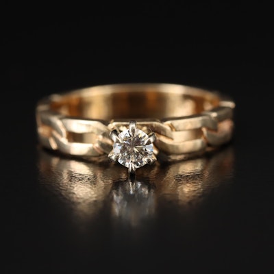 14K 0.20 CT Diamond Solitaire Curb Link Ring