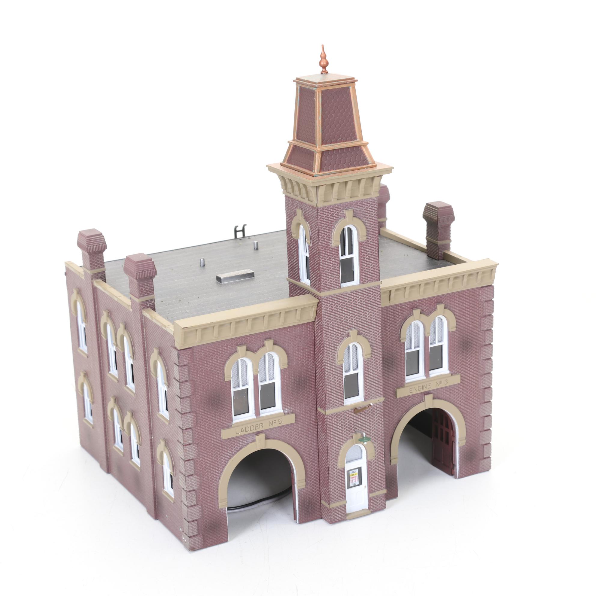 Three Woodland Scenics HO Scale Plastic Buildings with Fire Station