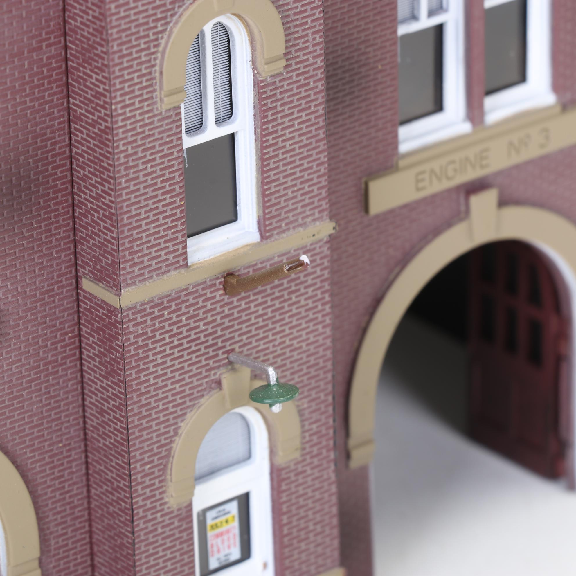 Three Woodland Scenics HO Scale Plastic Buildings with Fire Station